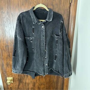 Distressed Black Denim Jacket